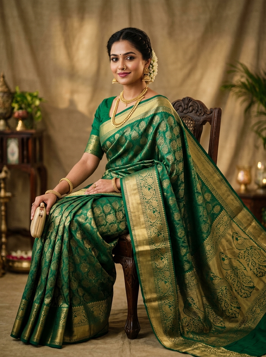 Teal Green Organza with Zari