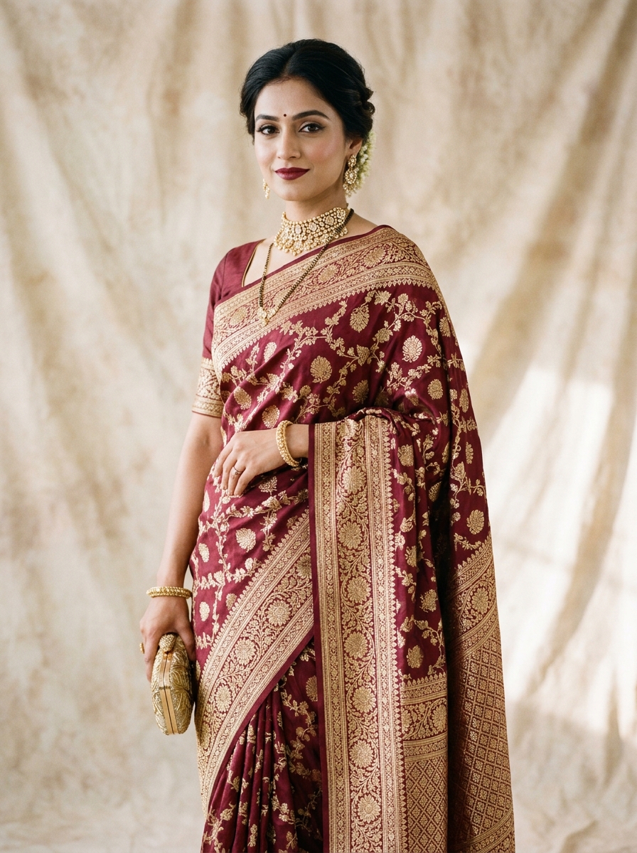 Classic Maroon Zari Banarasi
